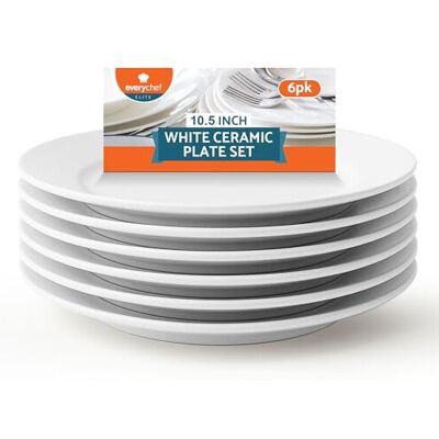 SOL 6pk White Ceramic Dinner Plates 10.5 Inch Plate Set for Everyday Dining Cl SOL 6pk White Ceramic Dinner Plates 10.5 Inch Plate Set for Everyday Dining Cl