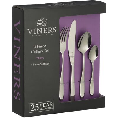 Viners Tabac 16 Piece 18/0 Stainless Steel Cutlery Set with Gift Box Viners Tabac 16 Piece 18/0 Stainless Steel Cutlery Set with Gift Box