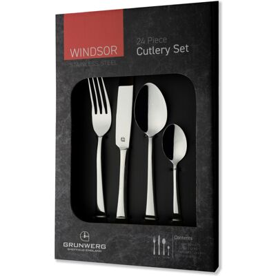 Grunwerg Windsor 24-Piece Boxed Mirror Cutlery Set 24BXWDR, 18/0 Stainless Steel Grunwerg Windsor 24-Piece Boxed Mirror Cutlery Set 24BXWDR, 18/0 Stainless Steel
