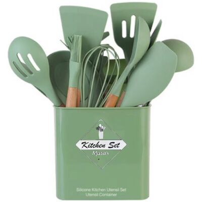 Unbranded (Avocado Green) 13-Piece Wooden Handle Silicone Kitchen Utensil Set Unbranded (Avocado Green) 13-Piece Wooden Handle Silicone Kitchen Utensil Set