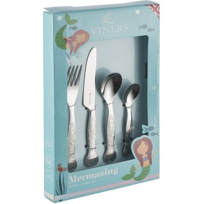 Viners Kids Mermaid 4 Piece 18/0 Silver Stainless Steel Cutlery Set Viners Kids Mermaid 4 Piece 18/0 Silver Stainless Steel Cutlery Set