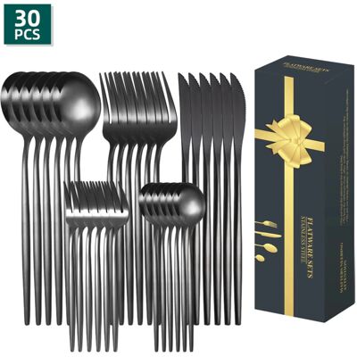 Unbranded (Black 30-piece set) 24-Piece Portuguese Steak Knife, Fork & Spoon Set for Hotel Unbranded (Black 30-piece set) 24-Piece Portuguese Steak Knife, Fork & Spoon Set for Hotel