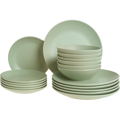 Beliani Set of 18 Dinnerware VIVANI Stoneware Green Beliani Set of 18 Dinnerware VIVANI Stoneware Green