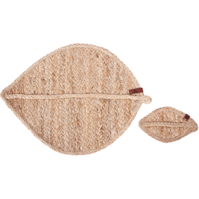 Beliani 12 Piece Placemats and Coasters Set PEPPERLEAF Jute Natural Beliani 12 Piece Placemats and Coasters Set PEPPERLEAF Jute Natural