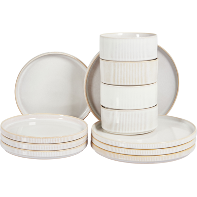 Beliani - Spikenard Dishware Set - Ribbed, Hand-painted - Dishware Set Beliani - Spikenard Dishware Set - Ribbed, Hand-painted - Dishware Set