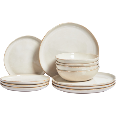 Beliani Set of 12 Dinnerware HOPS Stoneware Light Beige Beliani Set of 12 Dinnerware HOPS Stoneware Light Beige