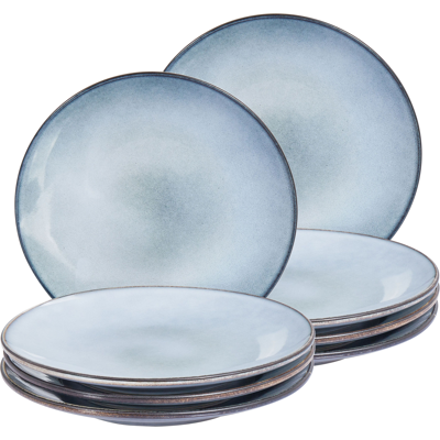 Beliani Set of 8 Dinner Plates JUNIPER Stoneware Light Blue Beliani Set of 8 Dinner Plates JUNIPER Stoneware Light Blue