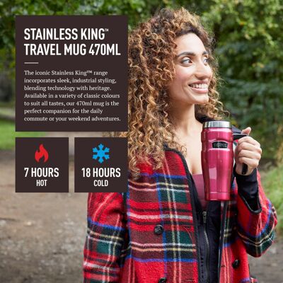 Thermos Stainless King Matt Black Travel Mug (470ml), Reusable Insulated Stainle Thermos Stainless King Matt Black Travel Mug (470ml), Reusable Insulated Stainle