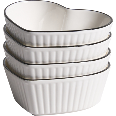 Beliani Set of 4 Ramekins MACE Porcelain White Beliani Set of 4 Ramekins MACE Porcelain White
