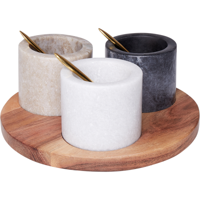 Beliani Marble Bowl Set - Multicolor Serving Tray with 3 Bowls & Spoons Beliani Marble Bowl Set - Multicolor Serving Tray with 3 Bowls & Spoons