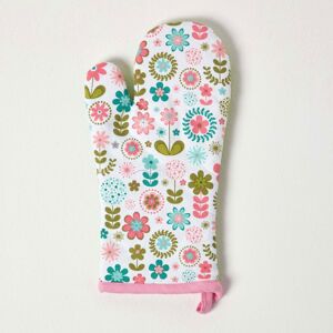Homescapes Retro Flower Cotton Oven Glove Homescapes Retro Flower Cotton Oven Glove