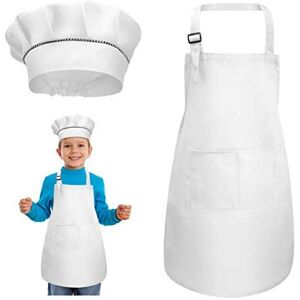 kissral Kids Apron + Chef Hat Set, Children Adjustable Kitchen Chef Apron with P kissral Kids Apron + Chef Hat Set, Children Adjustable Kitchen Chef Apron with P