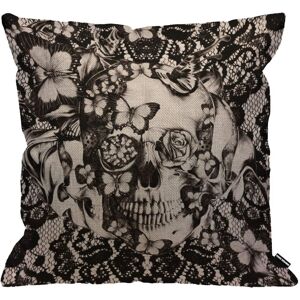 KEROTA Victorian Gothic Lace Skull Black Cushion Cover Decorative Cushion Cover for Men KEROTA Victorian Gothic Lace Skull Black Cushion Cover Decorative Cushion Cover for Men