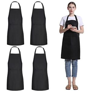 FunChaos 4 Packs Unisex Black Chef Apron, Waterproof Adjustable Aprons with 2 Pockets, Me FunChaos 4 Packs Unisex Black Chef Apron, Waterproof Adjustable Aprons with 2 Pockets, Me