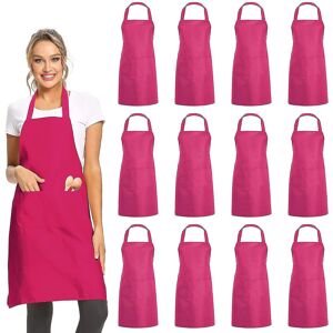 Unbranded 12 Pack Plain Bib Aprons With 2 Pockets - Pink Unisex Commercial Apron Bulk For Unbranded 12 Pack Plain Bib Aprons With 2 Pockets - Pink Unisex Commercial Apron Bulk For