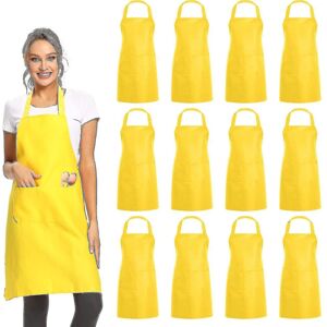 Unbranded (Yellow) Evago 12 Pack Plain Bib Aprons With 2 Pockets - Black Unisex Commercial Unbranded (Yellow) Evago 12 Pack Plain Bib Aprons With 2 Pockets - Black Unisex Commercial