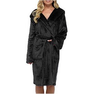 VAGAW (S, Black) Fleece Bathrobe Women Dressing Gown Hooded Towling Bath Robe Nightwea VAGAW (S, Black) Fleece Bathrobe Women Dressing Gown Hooded Towling Bath Robe Nightwea