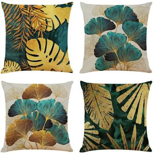 SEM Square Throw Pillow Covers Pack of 4 Green and Gold Leaves 45cmx45cm SEM Square Throw Pillow Covers Pack of 4 Green and Gold Leaves 45cmx45cm