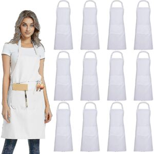 Unbranded (White) 12 Pack Plain Bib Aprons With 2 Pockets - Black Unisex Commercial Apron Unbranded (White) 12 Pack Plain Bib Aprons With 2 Pockets - Black Unisex Commercial Apron