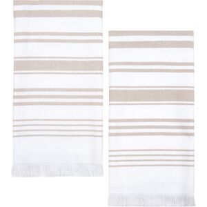 Sticky Toffee Set of 2 Turkish Cotton Hand Towels 28x16 in - White with Tan Stripes, Soft, Abs Sticky Toffee Set of 2 Turkish Cotton Hand Towels 28x16 in - White with Tan Stripes, Soft, Abs