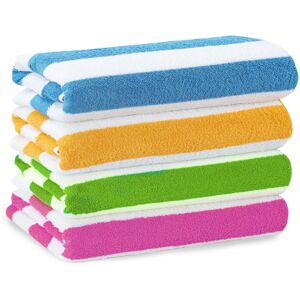 GEEZY Microfibre Beach Towels Set of 4 Striped Blue Pink Green Orange Quick Dry GEEZY Microfibre Beach Towels Set of 4 Striped Blue Pink Green Orange Quick Dry