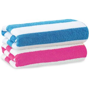 GEEZY Microfibre Beach Towels Set of 2 Blue & Pink Striped Lightweight Absorbent GEEZY Microfibre Beach Towels Set of 2 Blue & Pink Striped Lightweight Absorbent