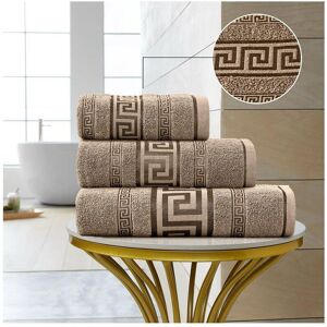 Unbranded (Natural, Pack of 3 Hand Towels) Egyptian Cotton Towel Set with Greek Border Des Unbranded (Natural, Pack of 3 Hand Towels) Egyptian Cotton Towel Set with Greek Border Des
