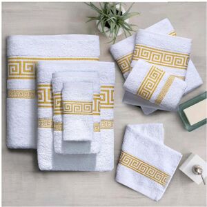 Unbranded (White-Gold, 1 Each(Face,Hand,Bath Towel&Bath Sheet)) Luxury 100% Egyptian Cotto Unbranded (White-Gold, 1 Each(Face,Hand,Bath Towel&Bath Sheet)) Luxury 100% Egyptian Cotto