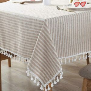 Unbranded Rectangular Cotton Linen Tablecloth with Stripes and Tassels, Dustproof, for Kit Unbranded Rectangular Cotton Linen Tablecloth with Stripes and Tassels, Dustproof, for Kit