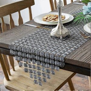Unbranded 12" x 72" Table Runner, Glitter Floral Pattern, Silver Grey Unbranded 12" x 72" Table Runner, Glitter Floral Pattern, Silver Grey