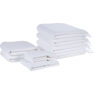 Beliani Set of 9 White Cotton Terry Bath Towels - Bath Towels Beliani Set of 9 White Cotton Terry Bath Towels - Bath Towels