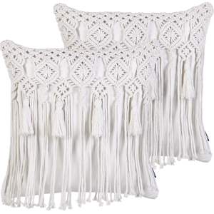 Beliani BAMIAN Cotton Geometric Macramé Cushions - Cushions Beliani BAMIAN Cotton Geometric Macramé Cushions - Cushions