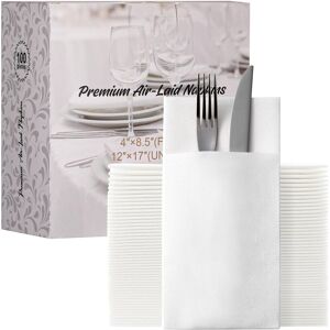 LEKOCH 100 PCS Airlaid Cutlery Napkins Pocket White Napkins with Builtin P LEKOCH 100 PCS Airlaid Cutlery Napkins Pocket White Napkins with Builtin P