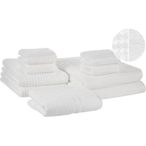 Beliani Set of 9 Towels - Cotton White Zero Twist Guest Bath Hand Bath Mats Beliani Set of 9 Towels - Cotton White Zero Twist Guest Bath Hand Bath Mats