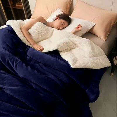 Moonlight Bedding Limited (King: 200 X 240 cm, Blue Navy) 480GSM Sherpa Fleece Reversible Blanket Sofa Thr Moonlight Bedding Limited (King: 200 X 240 cm, Blue Navy) 480GSM Sherpa Fleece Reversible Blanket Sofa Thr