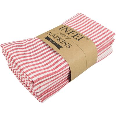 INFEI Plain Striped Cotton Linen Blended Dinner Cloth Napkins - Set of 12 (40 x INFEI Plain Striped Cotton Linen Blended Dinner Cloth Napkins - Set of 12 (40 x