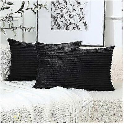 Kikidex (Black, One size) 2 Pcs Corduroy Soft Throw Pillow Covers Rectangle Striped Cush Kikidex (Black, One size) 2 Pcs Corduroy Soft Throw Pillow Covers Rectangle Striped Cush