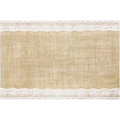 Rubies Jute table runner with lace borders 28 cm x 2.75 m Rubies Jute table runner with lace borders 28 cm x 2.75 m