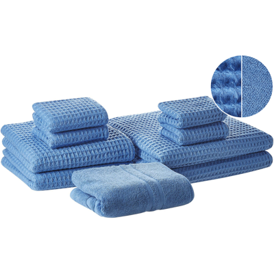 Beliani Blue Cotton Set of 9 Towels - Bath & Guest - 345g/m² Beliani Blue Cotton Set of 9 Towels - Bath & Guest - 345g/m²