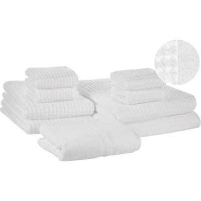 Beliani Set of 9 Towels - Cotton White Zero Twist Guest Bath Hand Bath Mats Beliani Set of 9 Towels - Cotton White Zero Twist Guest Bath Hand Bath Mats