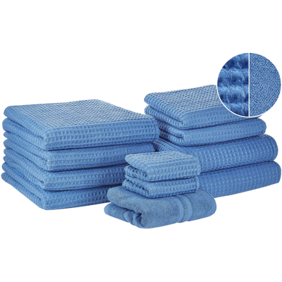 Beliani Set of 11 Blue Cotton Towels - Guest, Hand, Bath & Mat - Towels Beliani Set of 11 Blue Cotton Towels - Guest, Hand, Bath & Mat - Towels