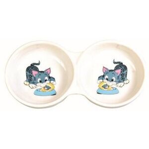 Trixie Double Diner Ceramic Cat Bowl With Print - 2 - double ceramic bowl cat t Trixie Double Diner Ceramic Cat Bowl With Print - 2 - double ceramic bowl cat t