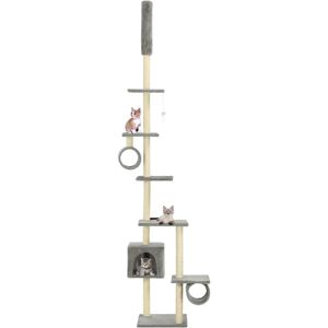 vidaXL Cat Tree with Sisal Scratching Posts 260cm Grey Kitten Playhouse Tower vidaXL Cat Tree with Sisal Scratching Posts 260cm Grey Kitten Playhouse Tower