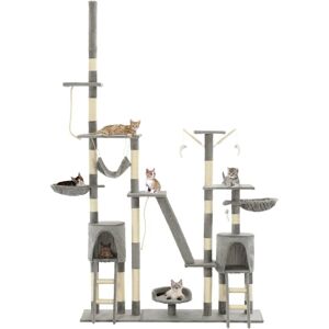 vidaXL Cat Tree with Sisal Scratching Posts 230-250cm Grey Kitten Play Tower vidaXL Cat Tree with Sisal Scratching Posts 230-250cm Grey Kitten Play Tower