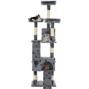 vidaXL Cat Tree with Sisal Scratching Posts 170cm Paw Prints Grey Kitten Tower vidaXL Cat Tree with Sisal Scratching Posts 170cm Paw Prints Grey Kitten Tower