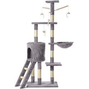 Unbranded (Grey) Cat Tree With Scratching Post, Hanging Toys & Ladder Unbranded (Grey) Cat Tree With Scratching Post, Hanging Toys & Ladder