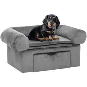 vidaXL Dog Sofa with Drawer Grey Plush - Dog Sofa vidaXL Dog Sofa with Drawer Grey Plush - Dog Sofa