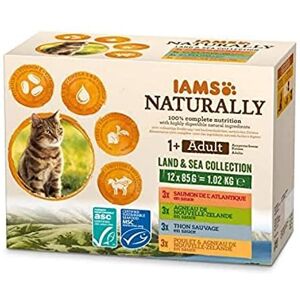 Iams Naturally Complete Land & Sea Collection Adult Cat Food Pouches, 12x85g Iams Naturally Complete Land & Sea Collection Adult Cat Food Pouches, 12x85g