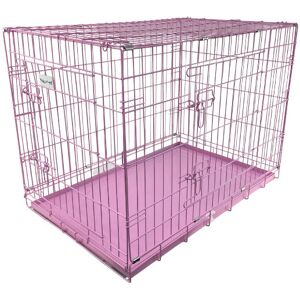 (Pink, Medium) HugglePets Dog Cage with Metal Tray (Pink, Medium) HugglePets Dog Cage with Metal Tray
