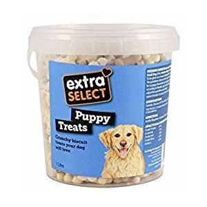 Extra Select Puppy Bones Dog Treat Biscuits in a 1ltr Bucket (approx 340 biscuit Extra Select Puppy Bones Dog Treat Biscuits in a 1ltr Bucket (approx 340 biscuit